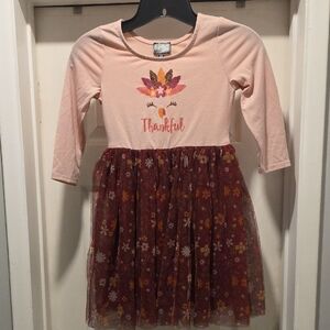 Pink and Burgundy Kids Dress with Floral Skirt